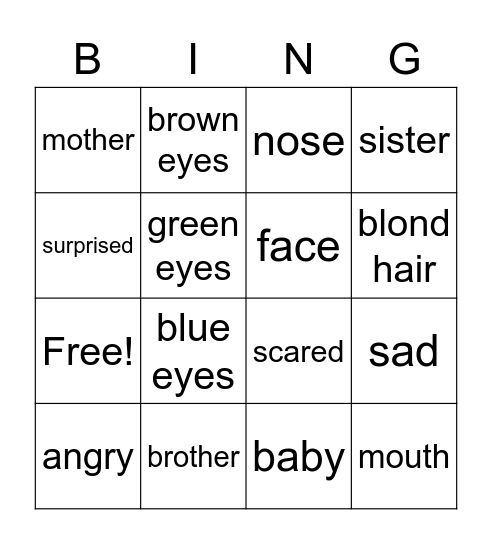 face and emotions Bingo Card