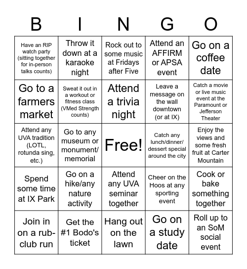 MSTP Family Bingo Card