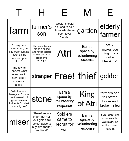 THEMELYMPICS Bingo Card