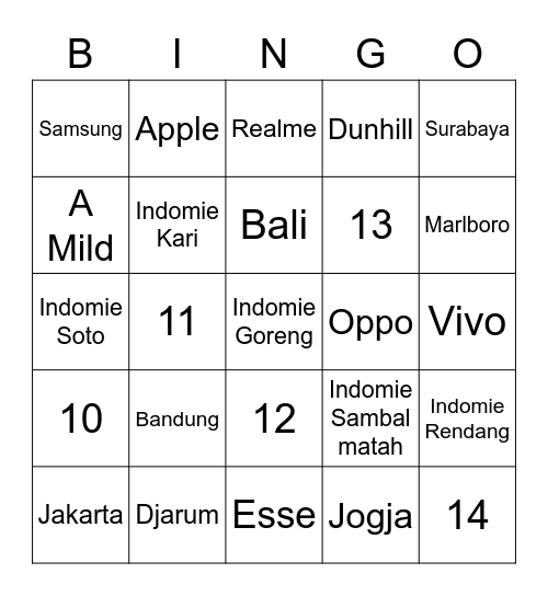 Erick Bingo Card