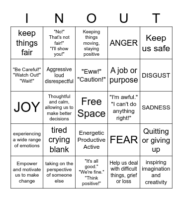 INSIDE OUT BINGO Card