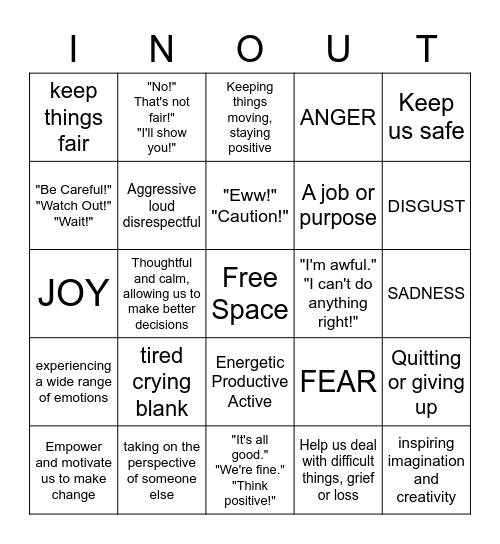 INSIDE OUT BINGO Card