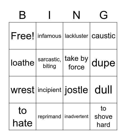Vocab List #3 Bingo Card