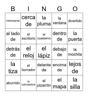 Vocabulary unit 2.2 #1 Bingo Card