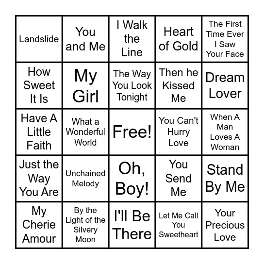 Valentine's Day Musical Bingo Card