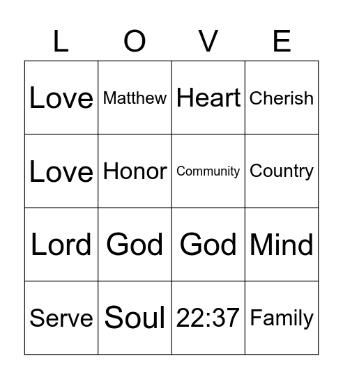 Love the Lord Your God! Bingo Card