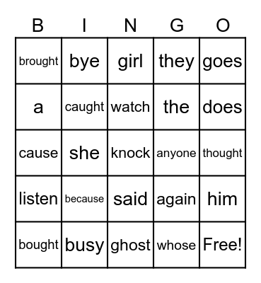 Red Words Bingo Card