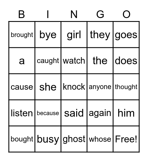 Red Words Bingo Card