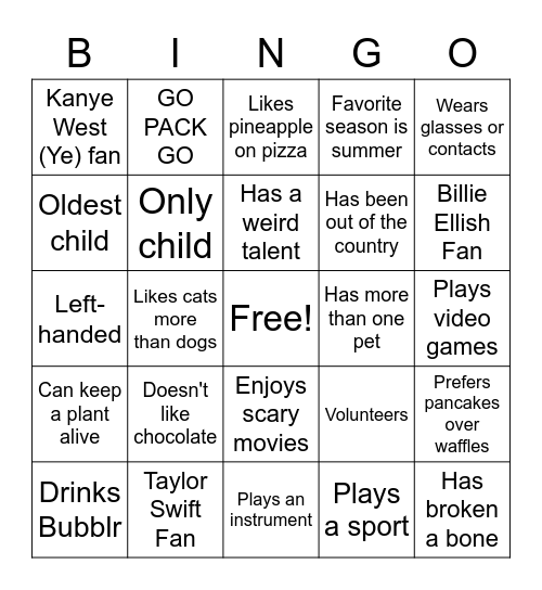 Homeroom Bingo Card