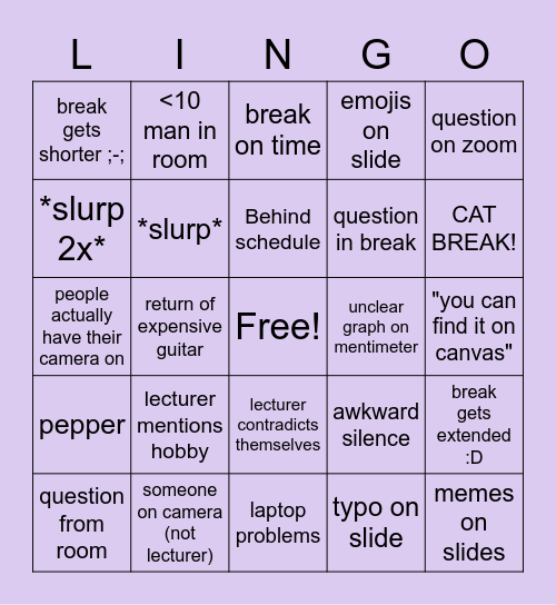 lecture Bingo Card