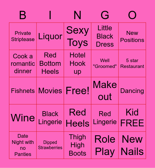 Sexy Valentine Bingo Card