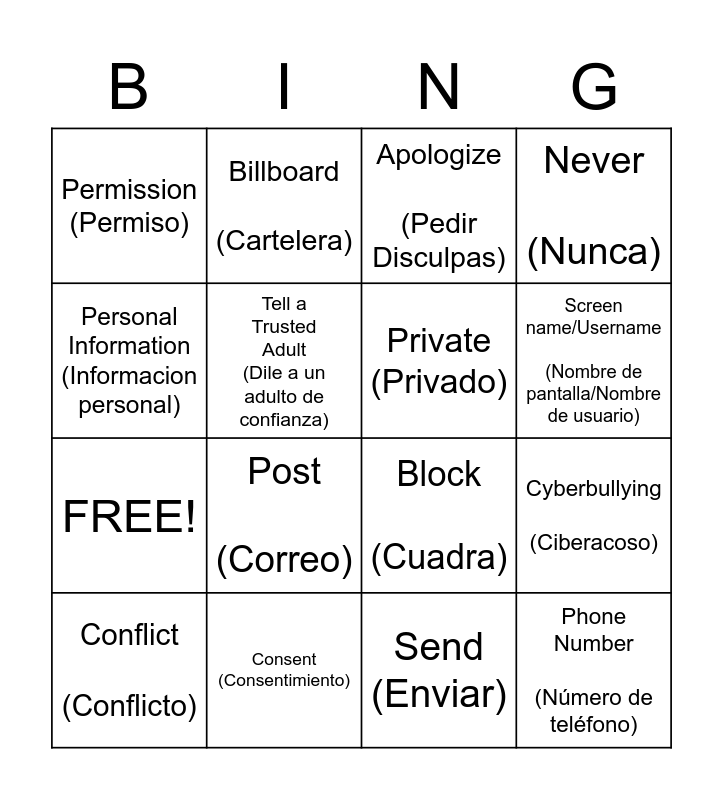 Información privada bingo