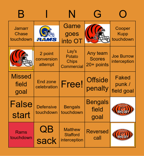 2022 Super Bowl Bingo Card