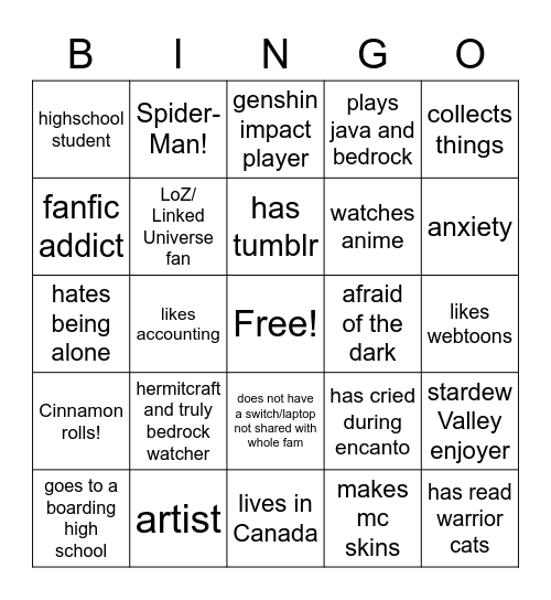 Minty Bingo Card