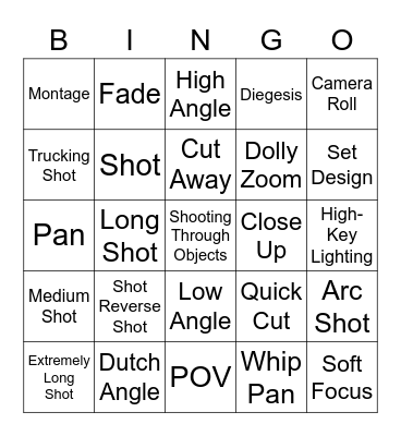 Film Terms Bingo Card