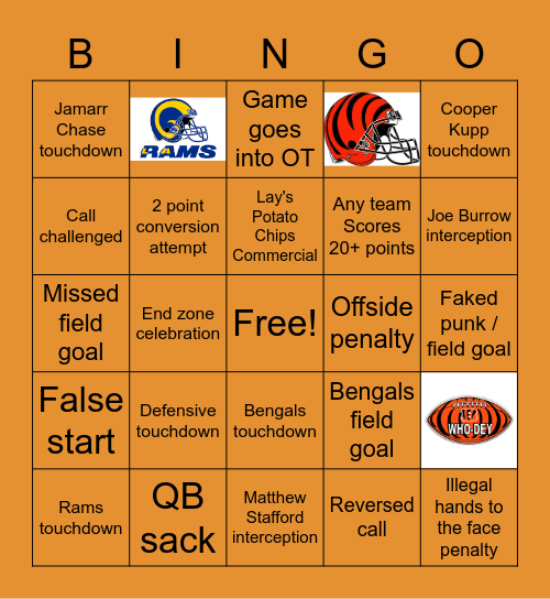 2022 Super Bowl Bingo Card