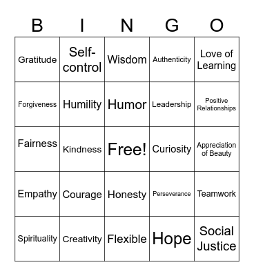 Personal Strengths BINGO Card