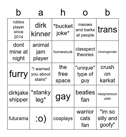 how similar r u to me Bingo Card