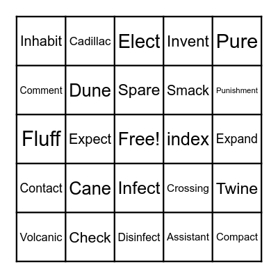 Closed/ VCE words Bingo Card