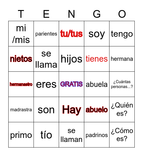 ¡Somos familia! (We are family!) Bingo Card