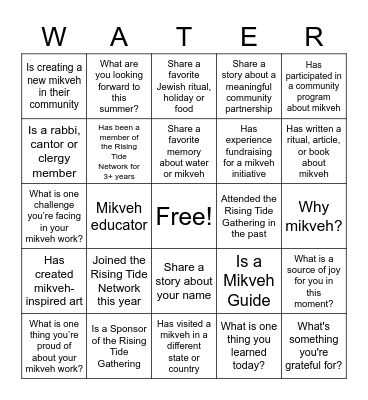 Rising Tide 2022 Gathering Mingle Bingo Card