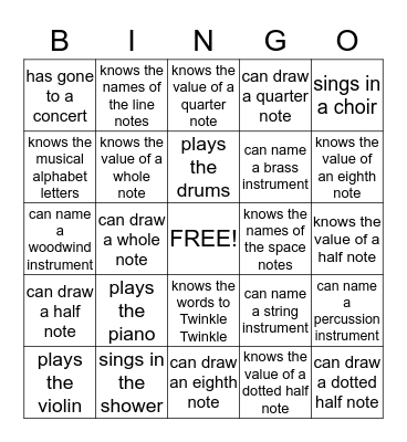 MUSIC BINGO Card