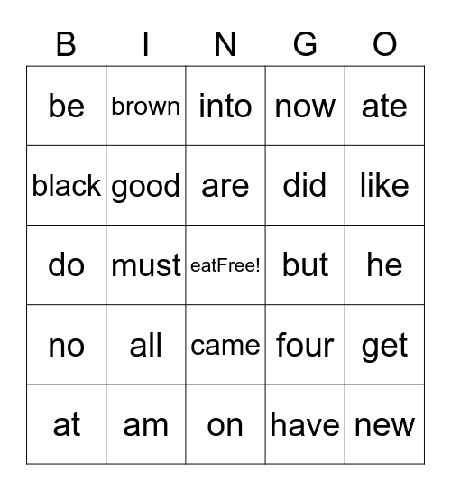 primer sight words Bingo Card