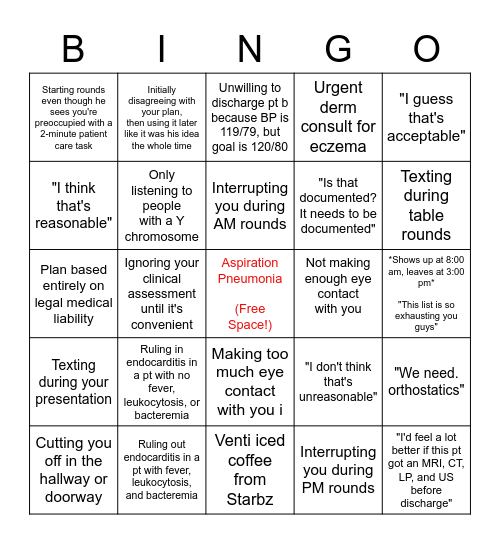 IM Team 1 Bingo Card