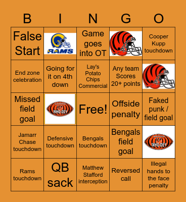 2022 Super Bowl Bingo Card