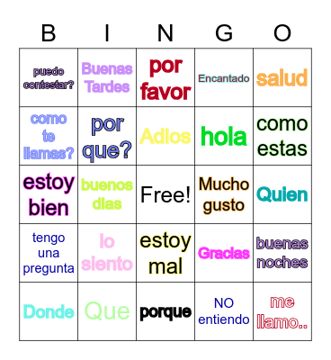 Spanish Common Phrases Bingo Card