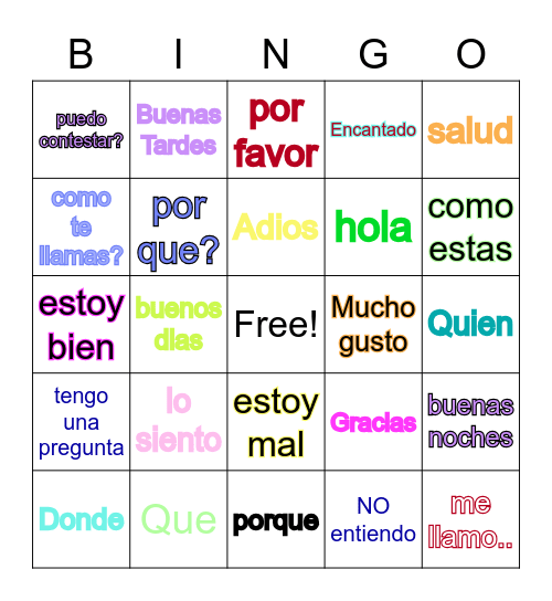 Spanish Common Phrases Bingo Card