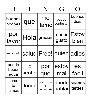 Spanish common phrases Bingo Card