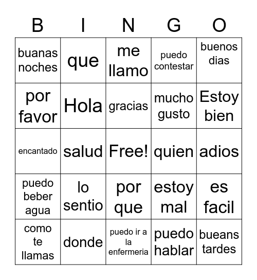 Spanish common phrases Bingo Card