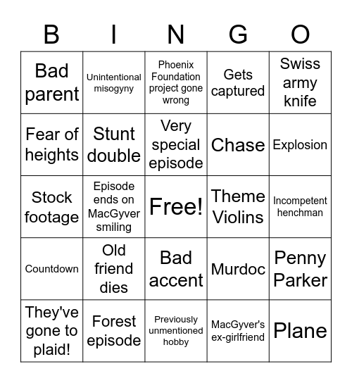 MacGyver Bingo Card