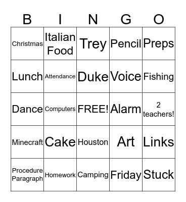 Back to School BINGO! Bingo Card