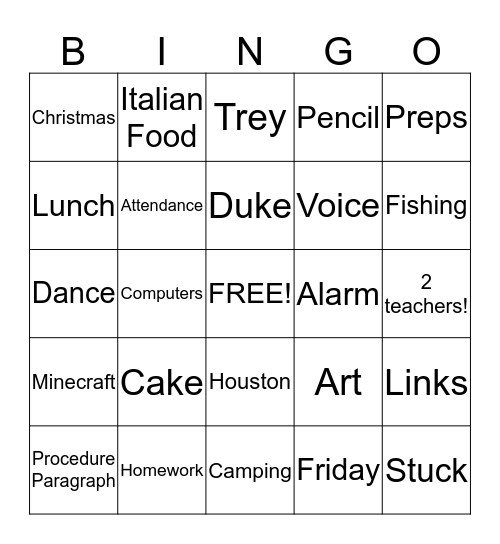 Back to School BINGO! Bingo Card