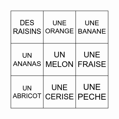 LES FRUITS Bingo Card