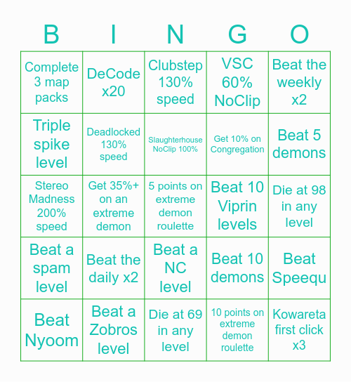 GD Bingo Card