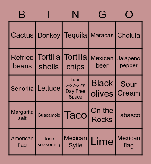 Taco 2-22-22's Day Bingo Card