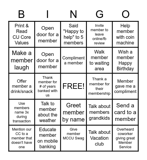 ALL ABOUT THE MEMBER BINGO Card