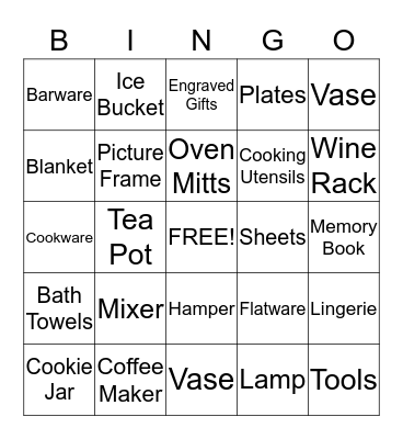 Bridal Shower Gift Bingo Card