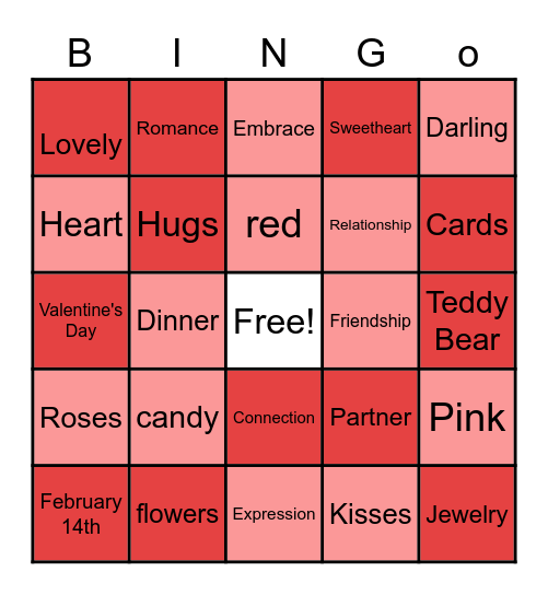 Oasis Valentine's Bingo Card