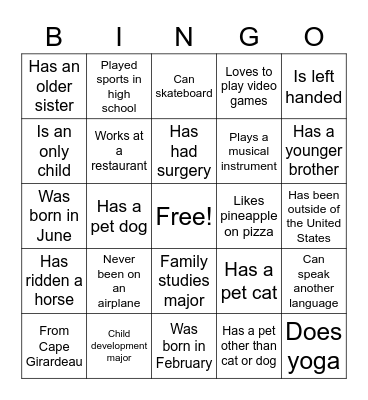 Human Bingo Card