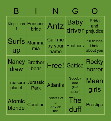 Toad’s Movie Bingo Card