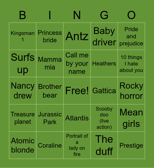 Toad’s Movie Bingo Card