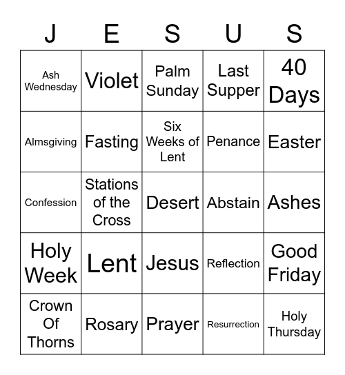Lent Bingo Card