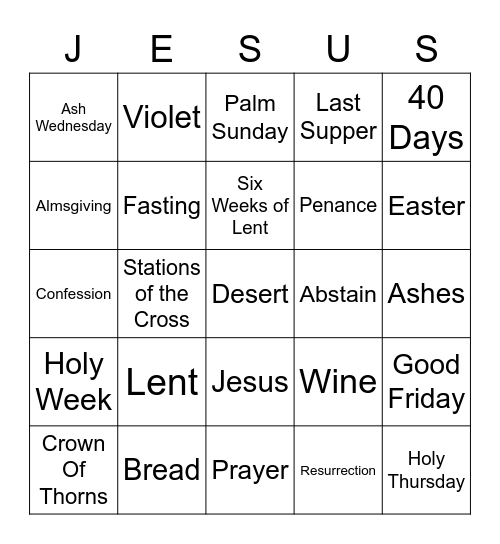 Lent Bingo Card