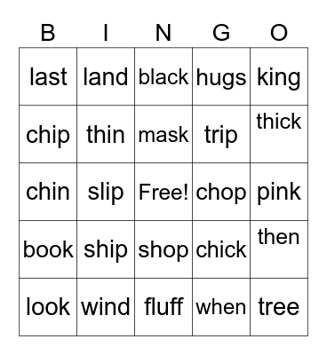 Kindergarten Bingo Card