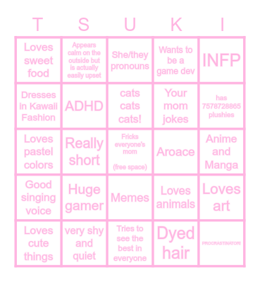 How similar are you to Tsukichu Bingo Card