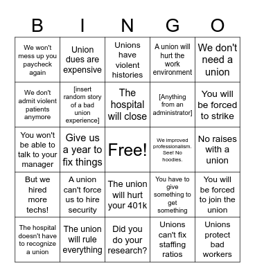 WLW Union Busting Bingo Card